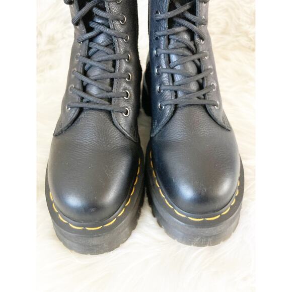 DR MARTENS Jadon Faux Fur Black Platform Leather Combat Boots 7 - Picture 10 of 11